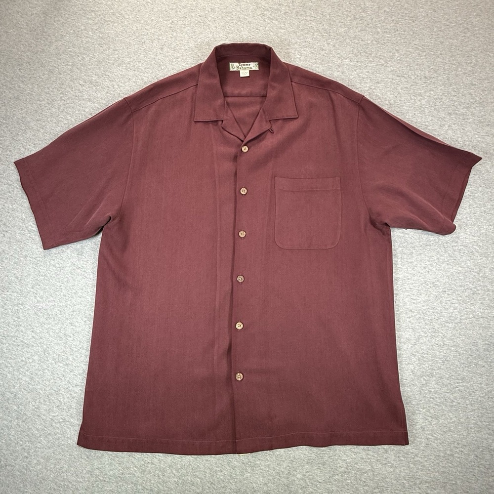 Tommy Bahama Silk Camp Shirt Mens Large Brick Red Herringbone Button Up